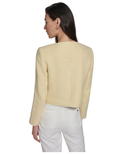 Calvin Klein Natural Long-sleeve Collarless Tweed Jacket