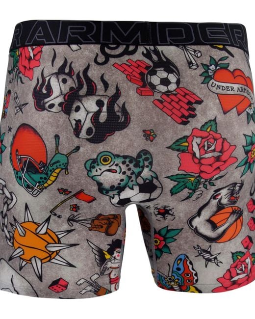Under Armour Gray Printed Performance Tech Mesh 6" Boxer Briefs for men