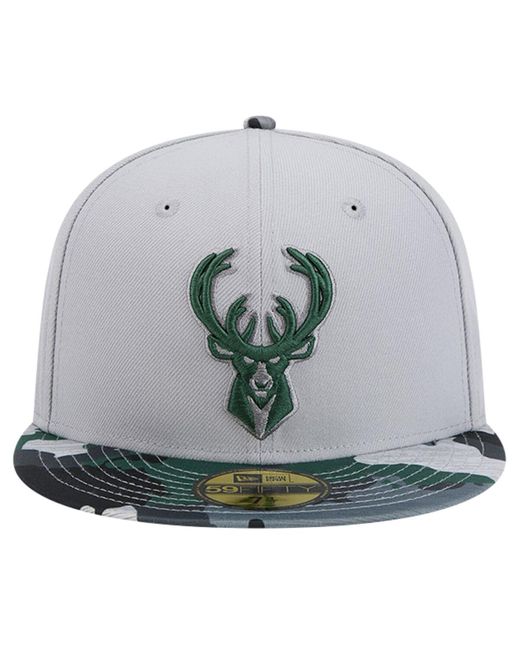 KTZ Gray Milwaukee Bucks Active Color Camo Visor 59fifty Fitted Hat for men