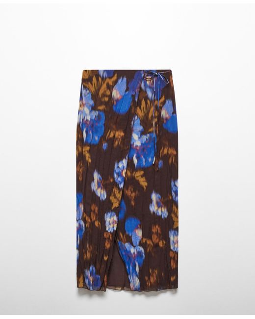 Mango Blue Wrap Print Skirt