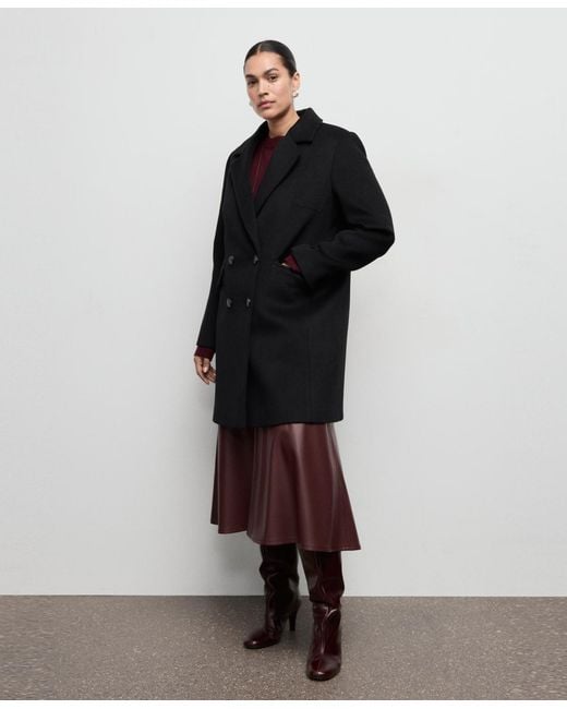 Mango Black Double-breasted Wool Blend Coat