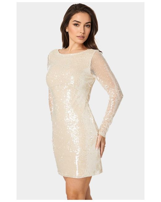 Bebe White Cowl Back Sequin Mini Dress