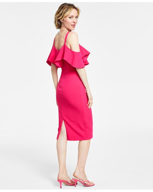 Rachel Roy Pink Off The Shoulder V-neck Ruffle Dress