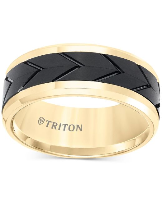 Triton Blue Men's Black Tread Design Band In Tungsten Carbide for men