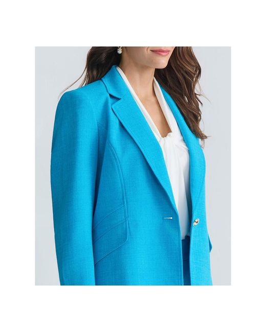 Kasper Blue Textured Notched-collar One-button Blazer