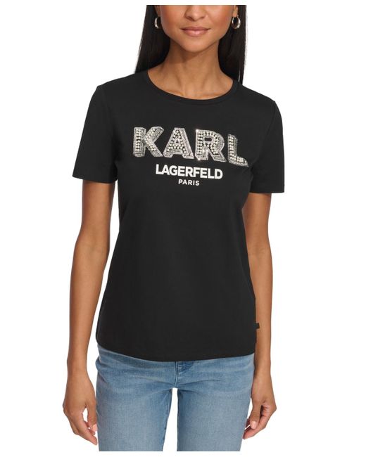 Karl Lagerfeld Black Imitation-pearl Karl T-shirt