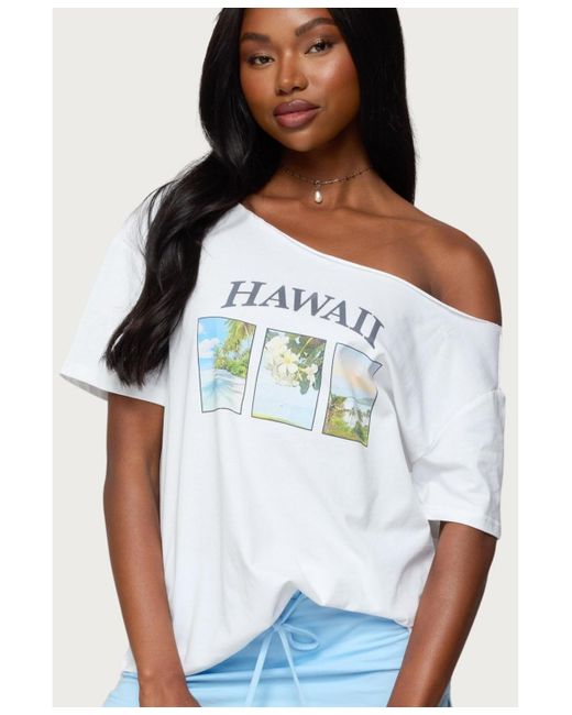 Edikted White Hawaiian Babe Off Shoulder T Shirt