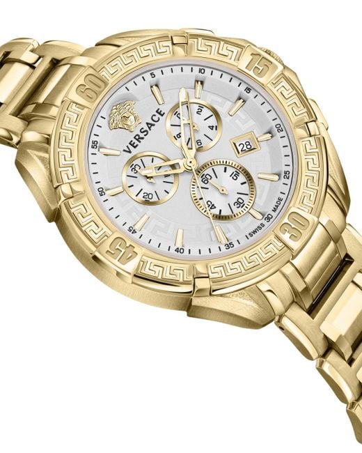 Versace Metallic Swiss Chronograph V-greca Gold Ion-plated Stainless Steel Bracelet Watch 46mm for men