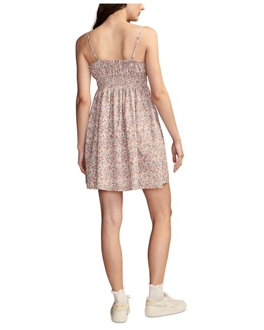 Lucky Brand Pink Printed Sweetheart-neck Smocked Cotton Mini Dress