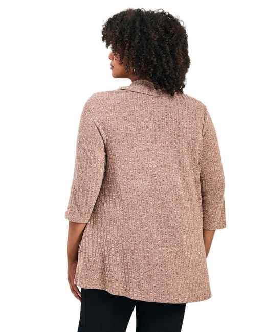 Avenue Brown Plus Size Miley Rib Hacci Button Tunic