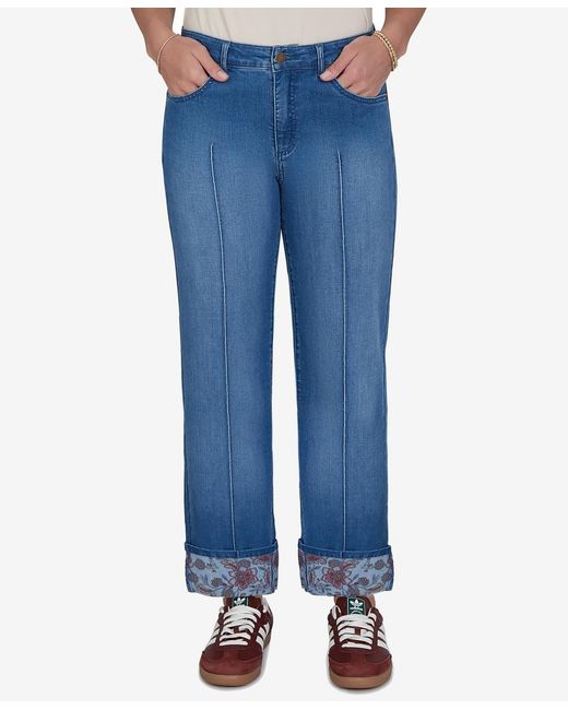 Ruby Rd Blue Plus Size Floral Cuff Stretch Ankle Jean