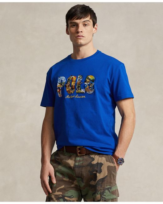 Polo Ralph Lauren Blue Classic-fit Graphic Logo Jersey T-shirt for men