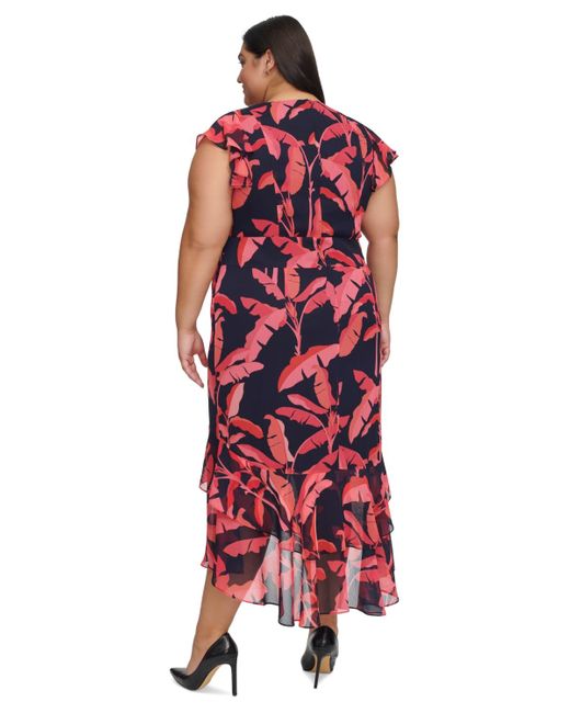 Tommy Hilfiger Red Plus Size Beverley Hills Printed Midi Dress