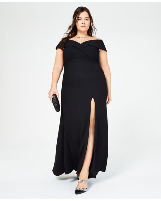 xscape off the shoulder black dress
