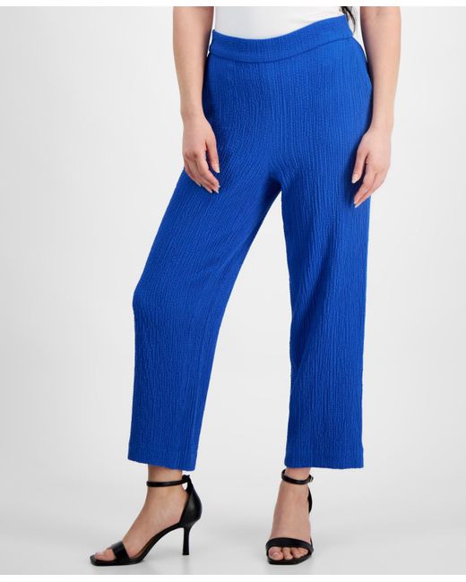 Ak Anne Klein Blue Petite Pull-on Mid-rise Wide-leg Pants