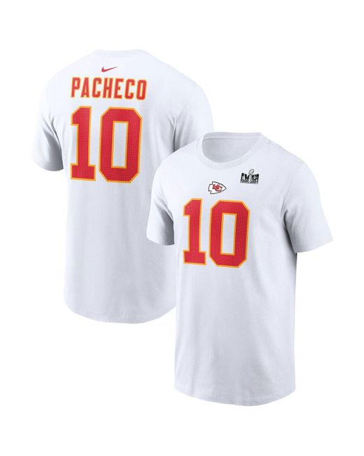 Nike White Isiah Pacheco Kansas City Chiefs Super Bowl Lviii Patch Player Name And Number T-shirt for men
