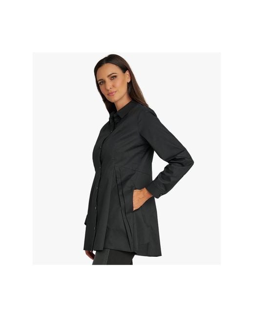 Stella Carakasi Black Long Sleeves Cotton Poplin Diagonal Tuck Way Ahead Tunic