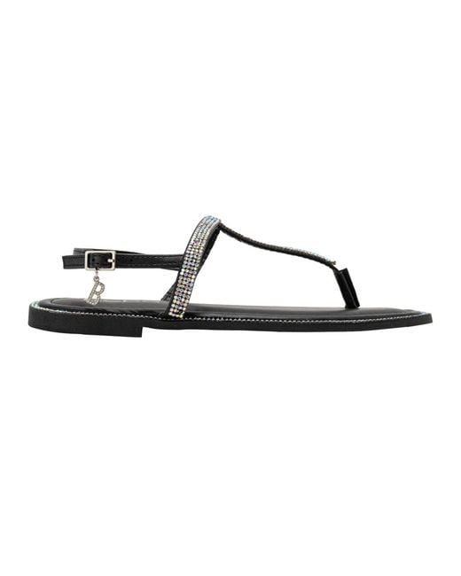 Bebe Black S Rhinestone T-strap Sandals