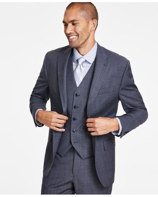 Michael Kors Blue Classic-fit Wool-blend Stretch Solid Suit Jacket for men