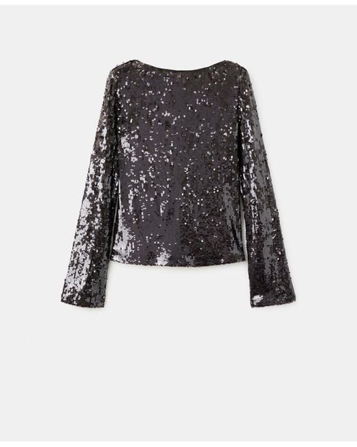 Mango Black Bell-sleeved Sequins Top