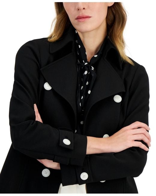Anne Klein Black Faux Double-breasted Trench Coat