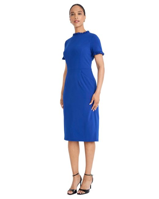 Maggy London Blue Ruffled-trim Sheath Dress