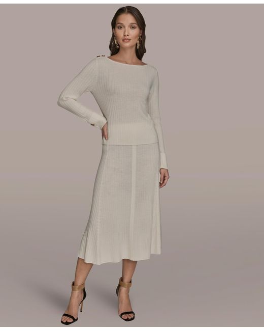 Donna Karan Brown Long Sleeves Button Detail Sweater