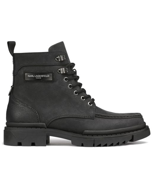 Karl Lagerfeld Black Round Toe Work Boots for men
