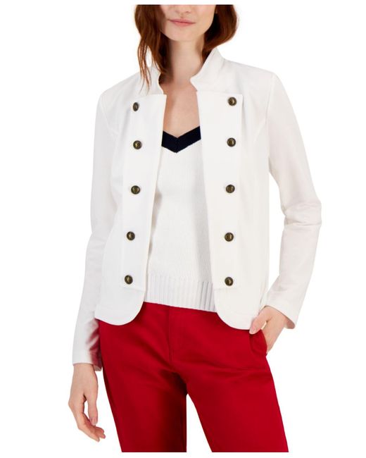 Tommy Hilfiger Solid-color Button-front Band Jacket in Red | Lyst