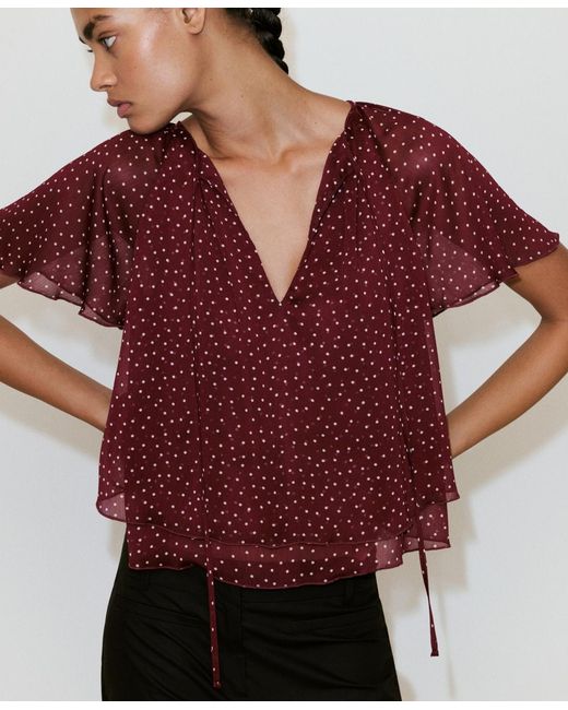 Mango Red Bow Polka-dot Blouse