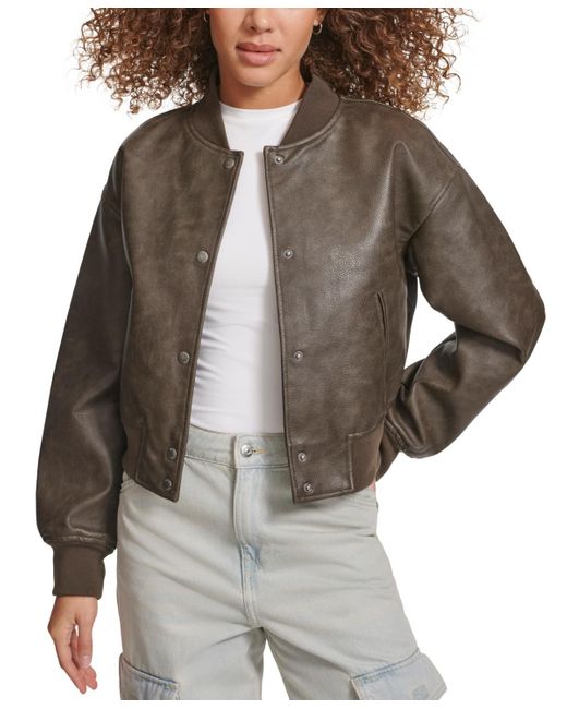Levi's Gray Faux Leather Varsity Bomber Jacket