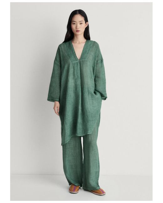 Mango Green Overdyed Ramie Kaftan