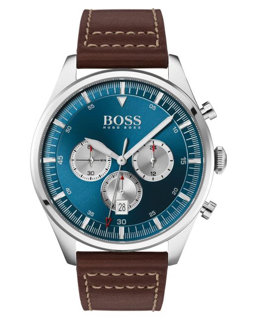 BOSS by Hugo Boss Stainless-steel Chronograph Watch With Brown Leather Strap for men