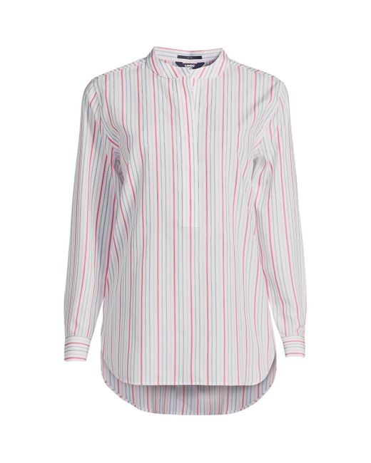 Lands' End White No Iron Banded Collar Popover Shirt