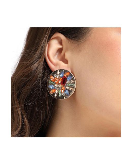 SOH Metallic Circular Crystal Stud Earrings