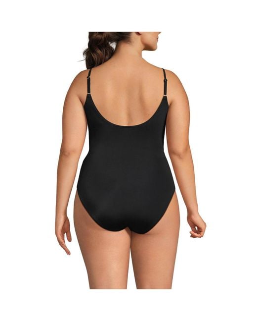 Lands End Plus Size Scoop Neck High Leg Tugless Tank Thin Strap One Piece Swimsuit in Black Lyst