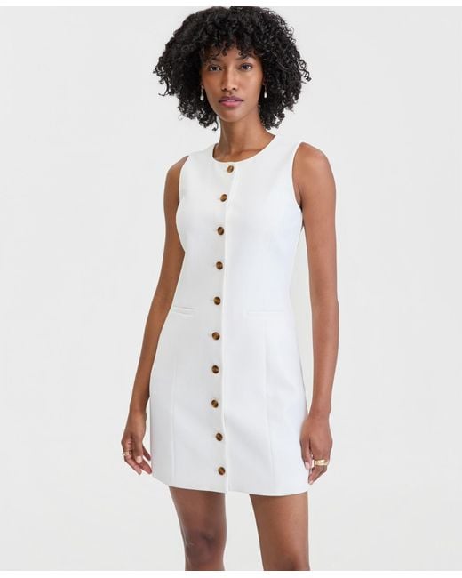 On 34th White Solid Crepe Mini Shift Dress
