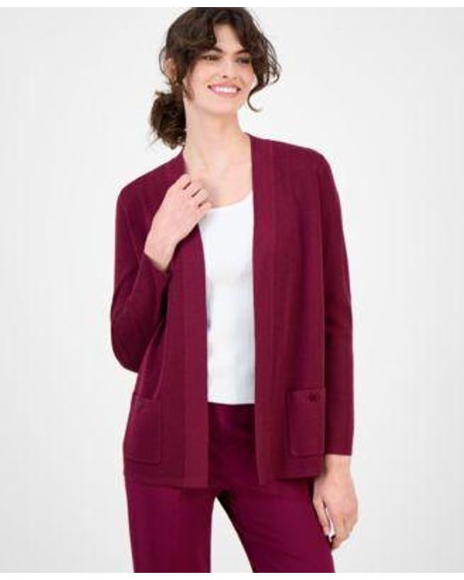 Anne Klein Women's Red Malibu Fine Rib Open Front Cardigan P Xxs Xxl