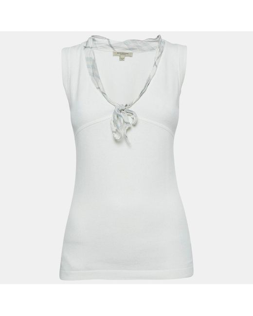 Pre-owned Burberry White Beige Silk Buttoned A-line Sleeveless Shirt Blouse