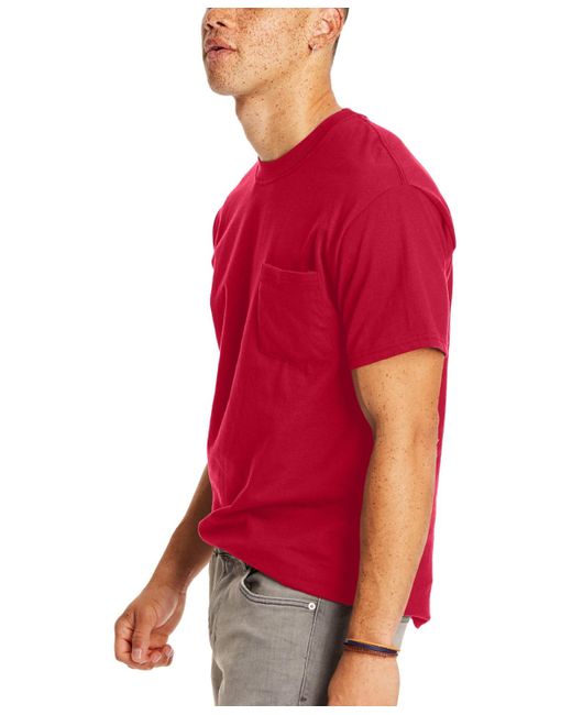 Hanes Red Beefy-t Pocket T-shirt