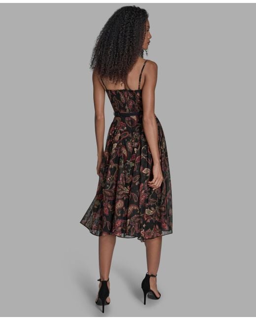 BCBGMAXAZRIA Brown Printed Sweetheart Neck Midi Dress