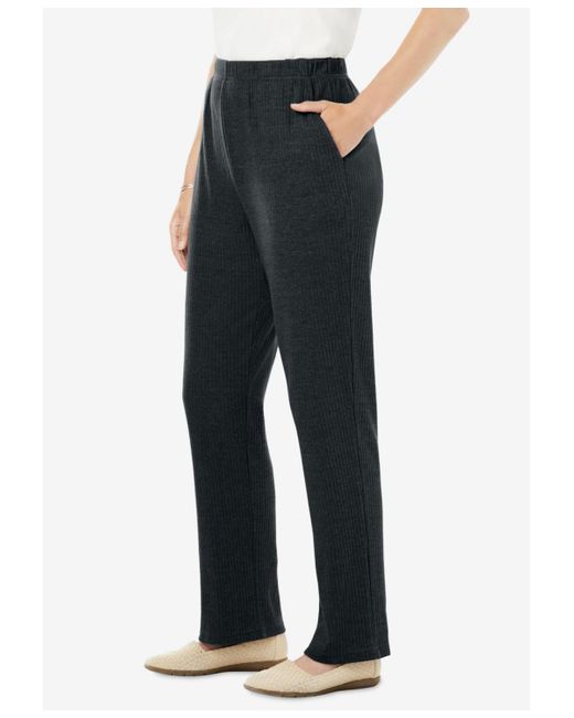 Woman Within Black Within Tall 7-day Knit Ribbed Straight Leg Pant