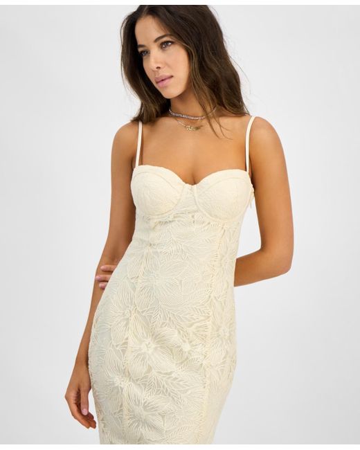Guess White Serene Floral-lace Corset-laced Dress