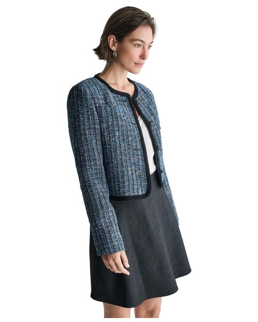 BCBGMAXAZRIA Blue Collarless Button-front Jacket