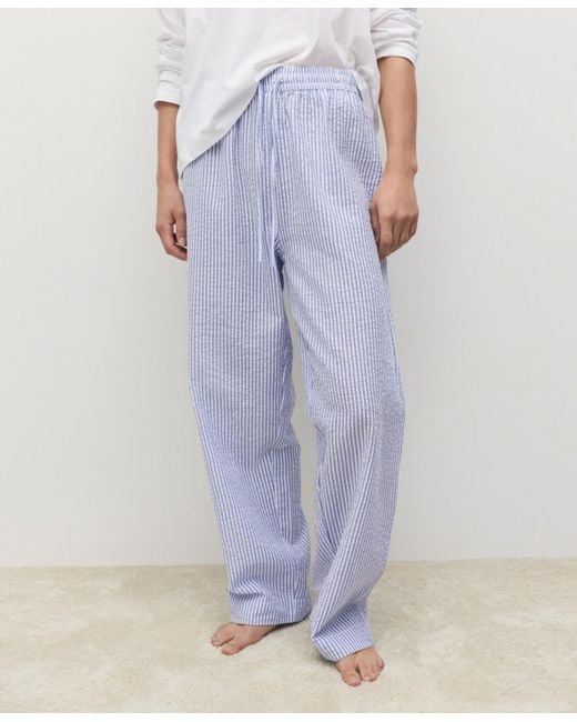 Mango White 2-piece Seersucker Striped Pajamas