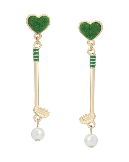 Betsey Johnson Green Faux Mother Of Pearl Stone Golf Club Drop Earrings