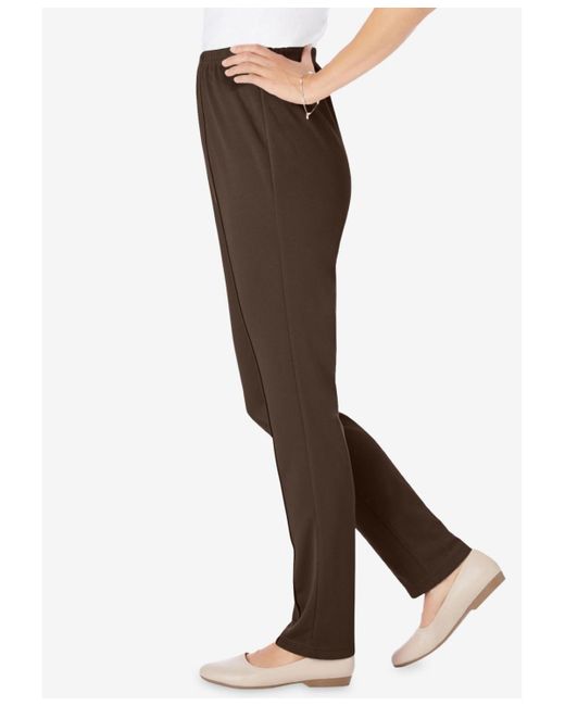 Woman Within Brown Within Soft Knit Hassle-free Pull-on Elastic-waist Pants