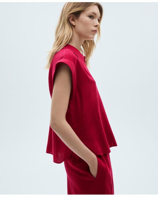 Mango Red Flowing Linen Blouse