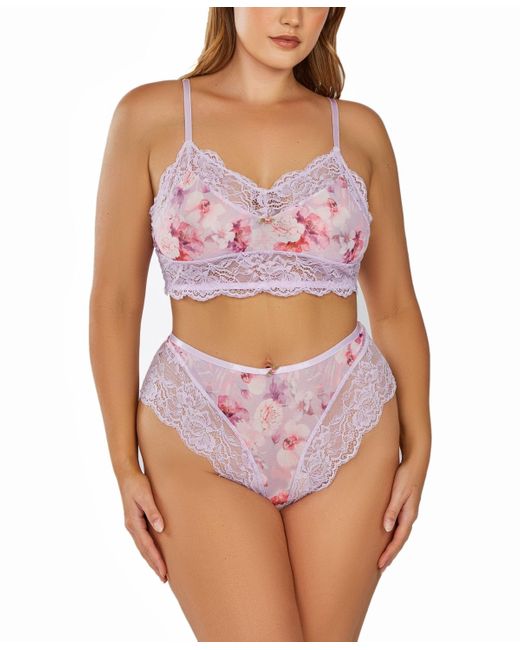 iCollection Pink Plus Size 2pc. Brushed Lingerie Set Trimmed