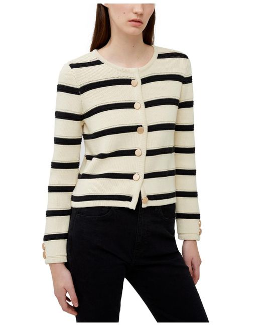 French Connection White Marloe Striped Button Front Cardigan
